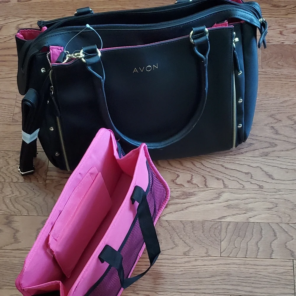 Avon Representative Consultant Black Tote-Pink Trim & Gold Accents 17 x 14